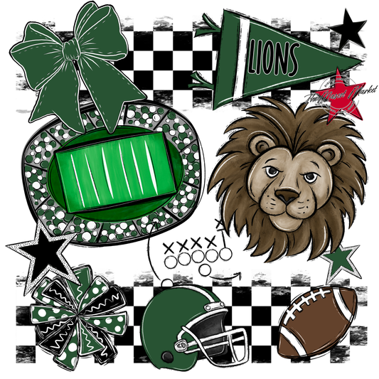Lions Checkers Mascot Spirit Design-Green