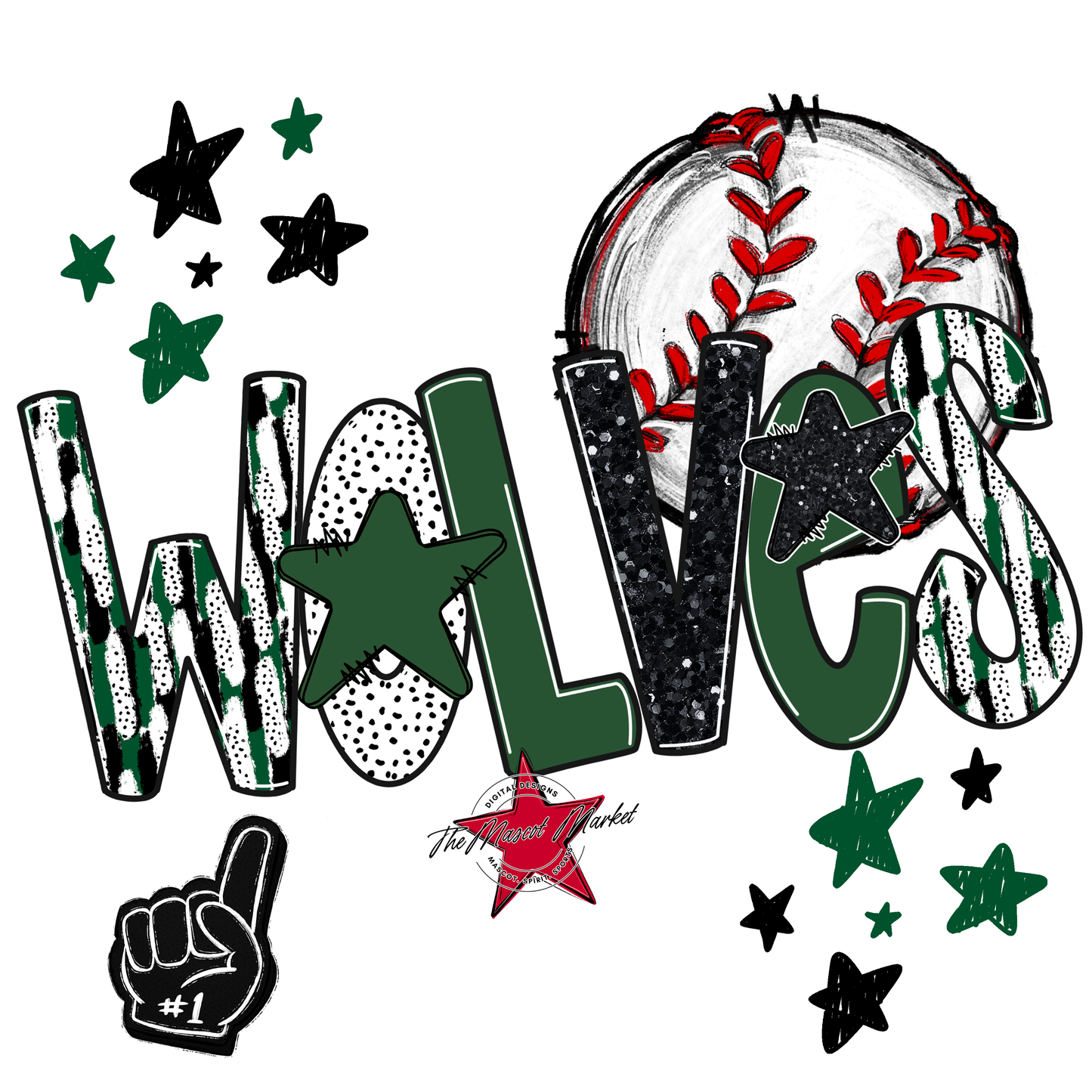 Wolves Baseball Scrape-Green
