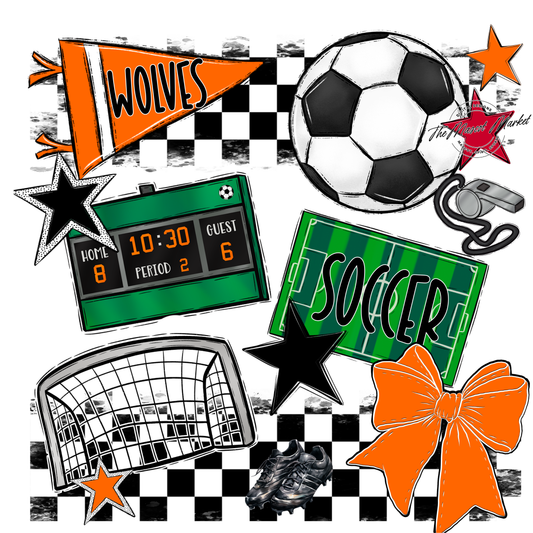 Wolves Checkers Soccer Spirit Design-Orange
