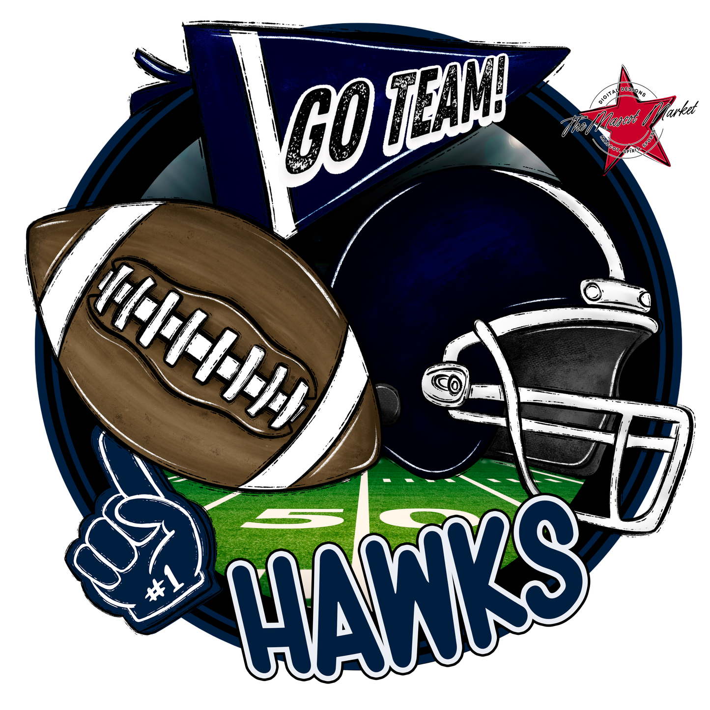 Hawks Circle Football Design-Navy