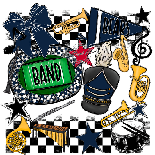 Bears Band Checkers Design-Navy