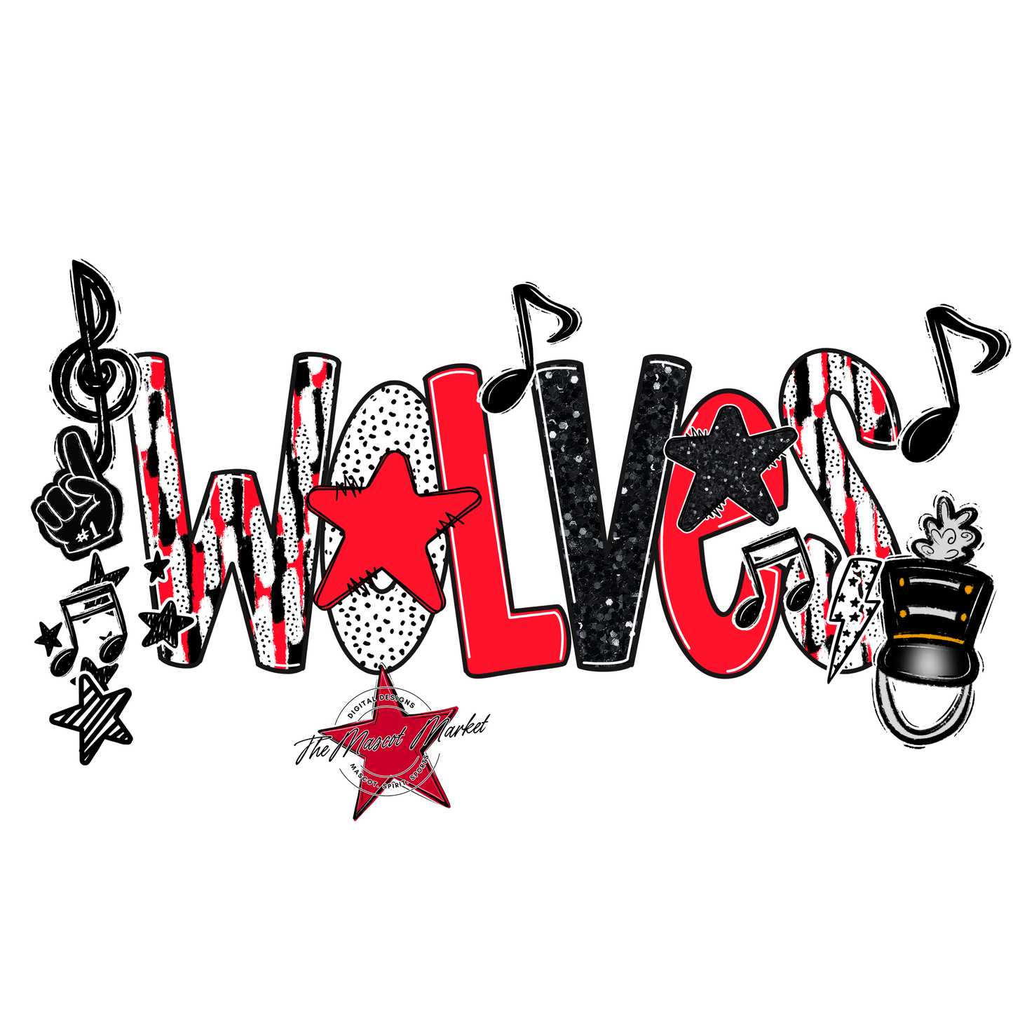 Wolves Band Scrape-Bright Red