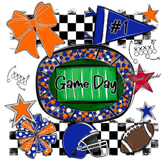 Game Day Checkers Spirit Design-Royal Blue-Orange