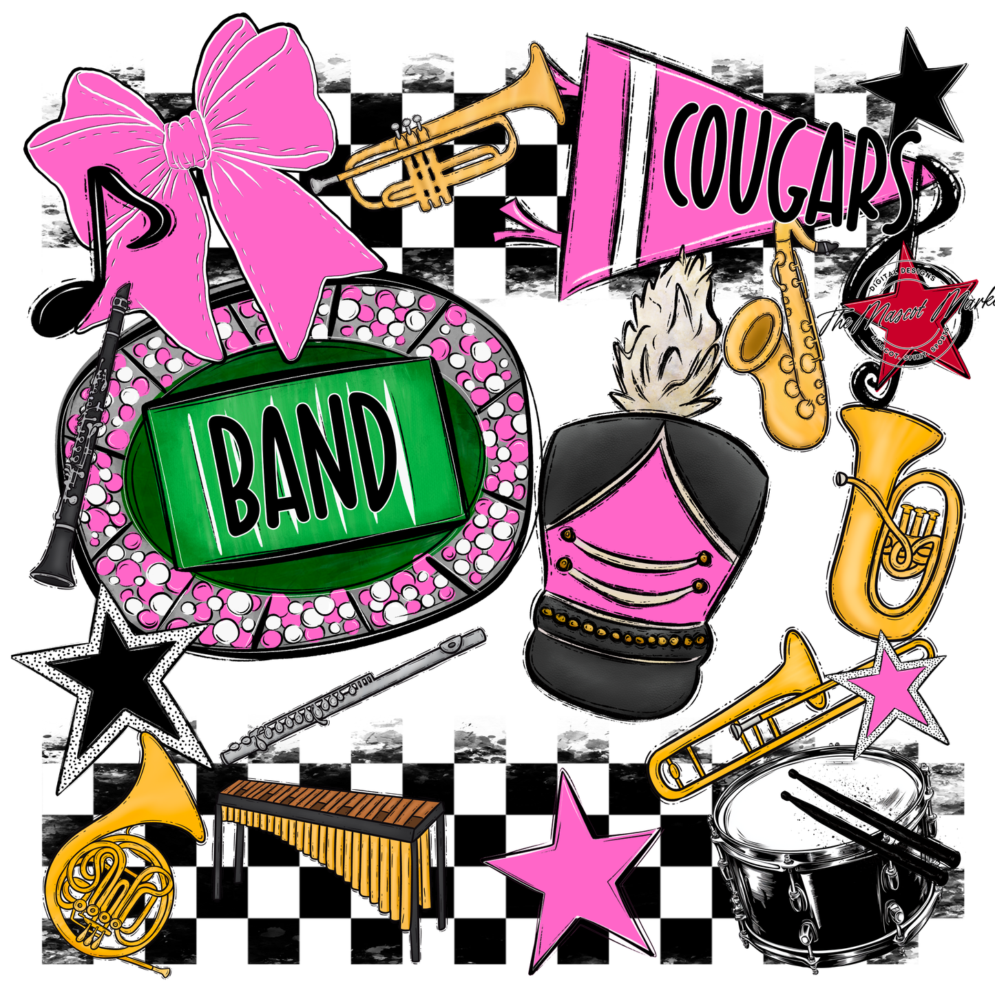 Cougars Checkers Band Spirit Design-Baby Pink