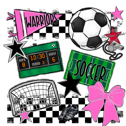 Warriors Checkers Soccer Spirit Design-Baby Pink