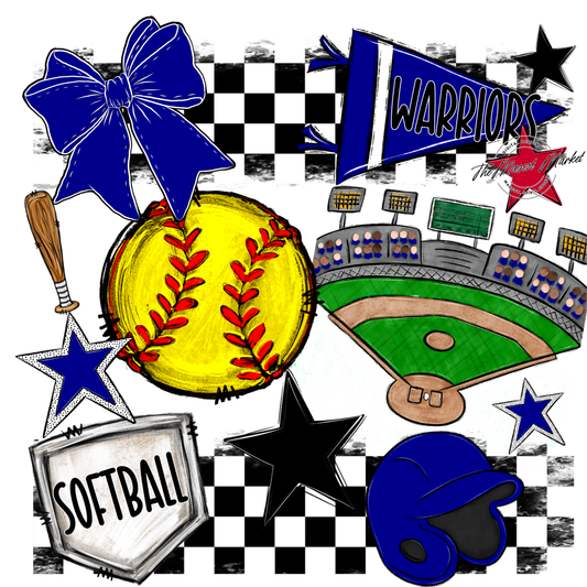 Warriors Checkers Softball Spirit Design-Blue