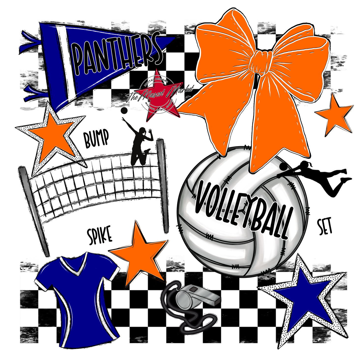 Panthers Checkers Volleyball Spirit Design-Blue-Orange