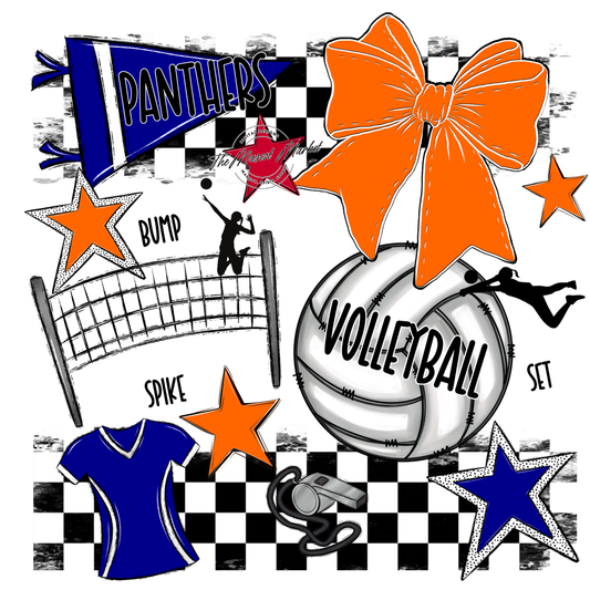 Panthers Checkers Volleyball Spirit Design-Blue-Orange