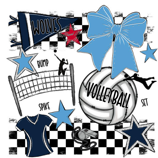 Wolves Checkers Volleyball Spirit Design-Navy-Carolina Blue