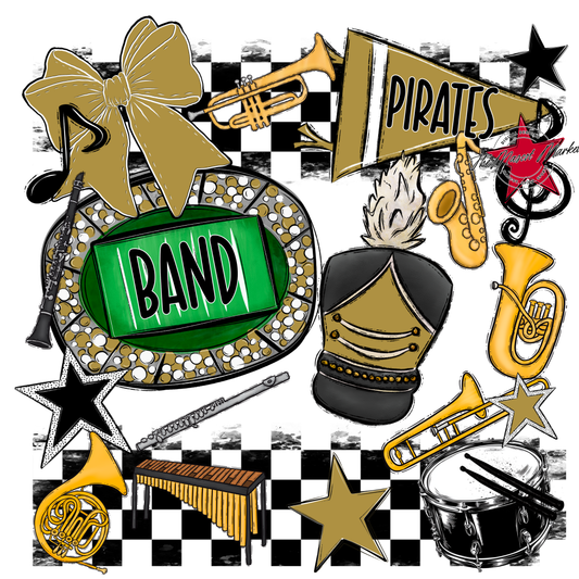 Pirates Checkers Band Spirit Design-Gold