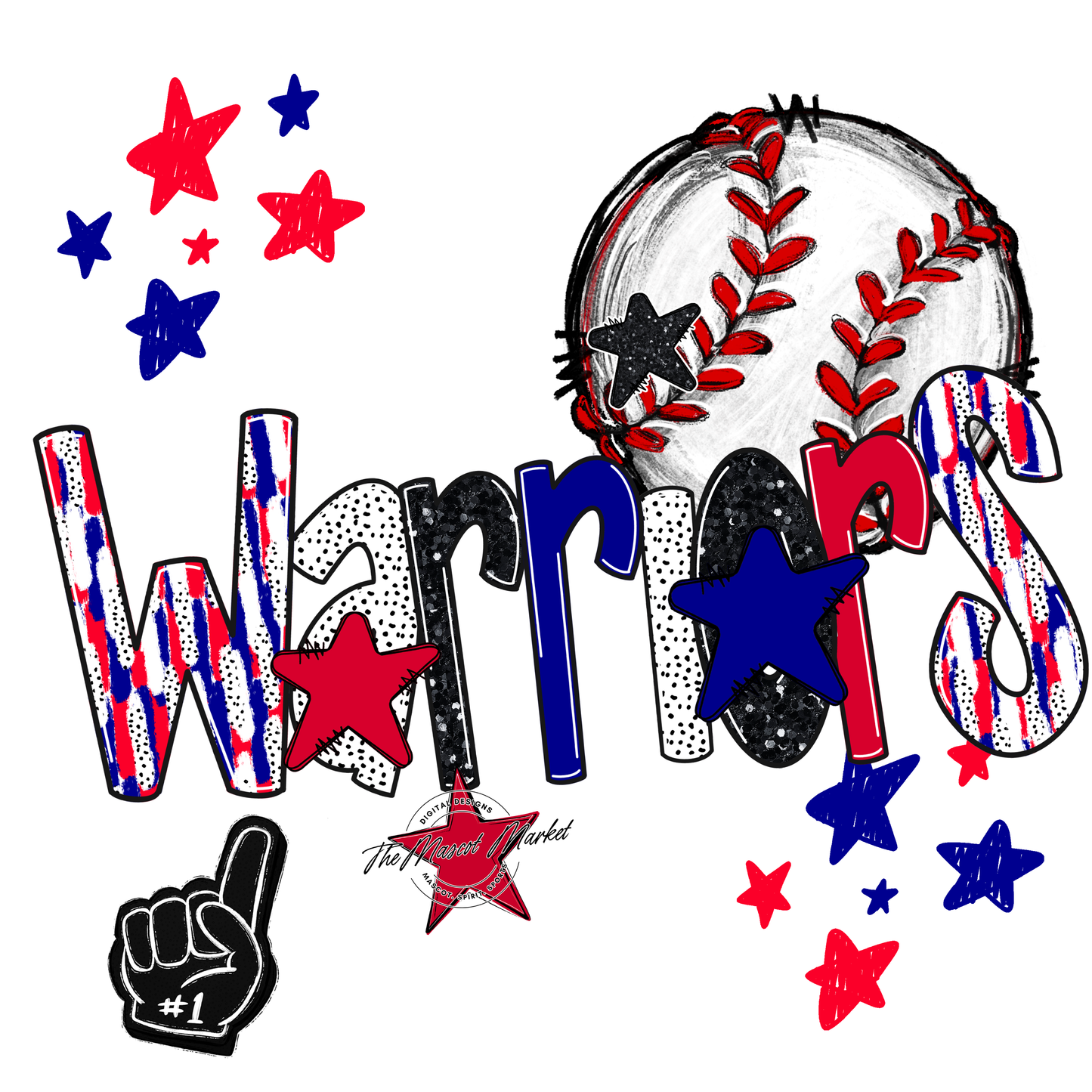 Warriors Baseball Scrape-Blue-Red