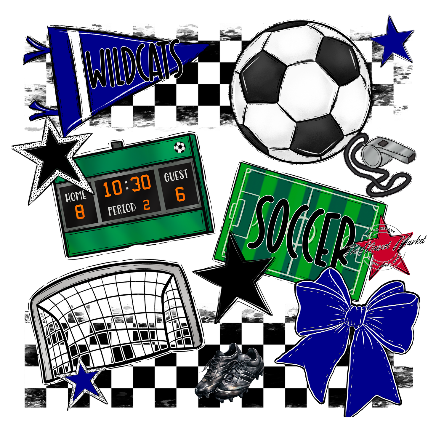 Wildcats Checkers Soccer Spirit Design-Blue