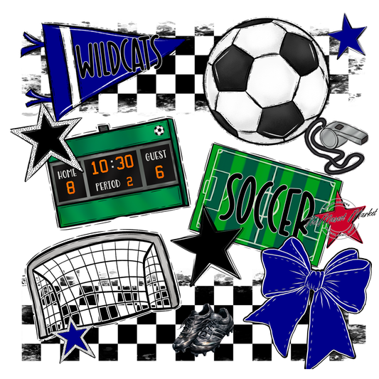 Wildcats Checkers Soccer Spirit Design-Blue