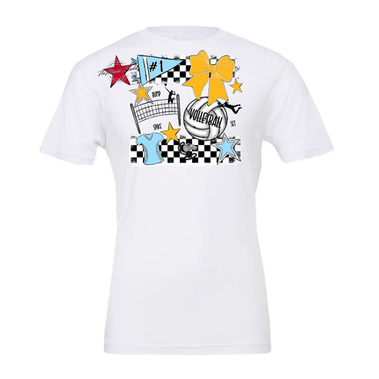 Volleyball Checkers Spirit Design-Columbia Blue-Yellow