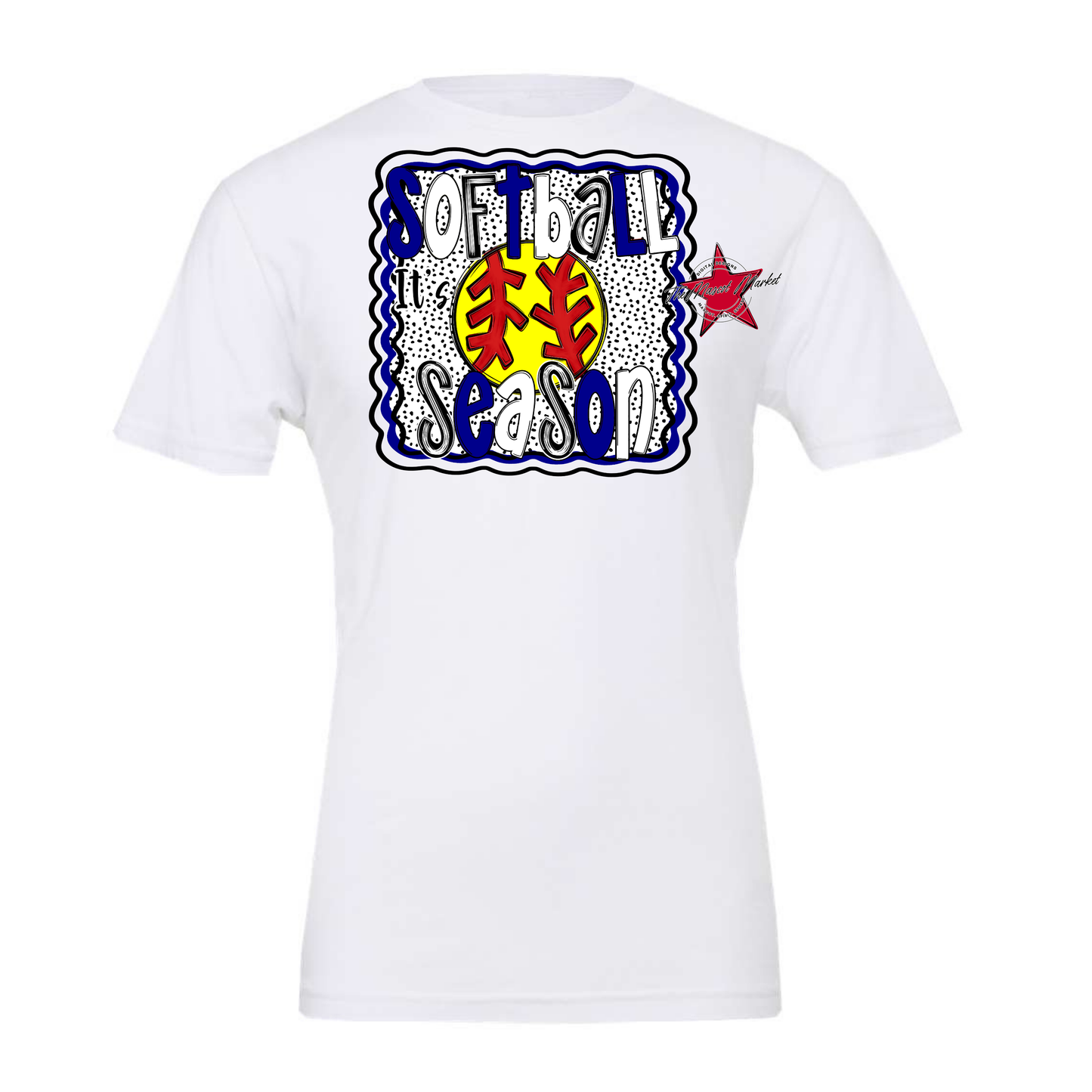 It's Softball Season Dot Design-Blue