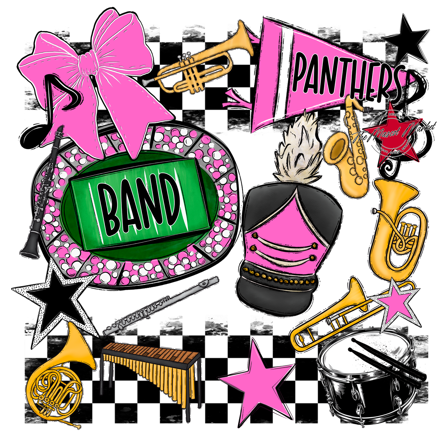Panthers Checkers Band Spirit Design-Baby Pink