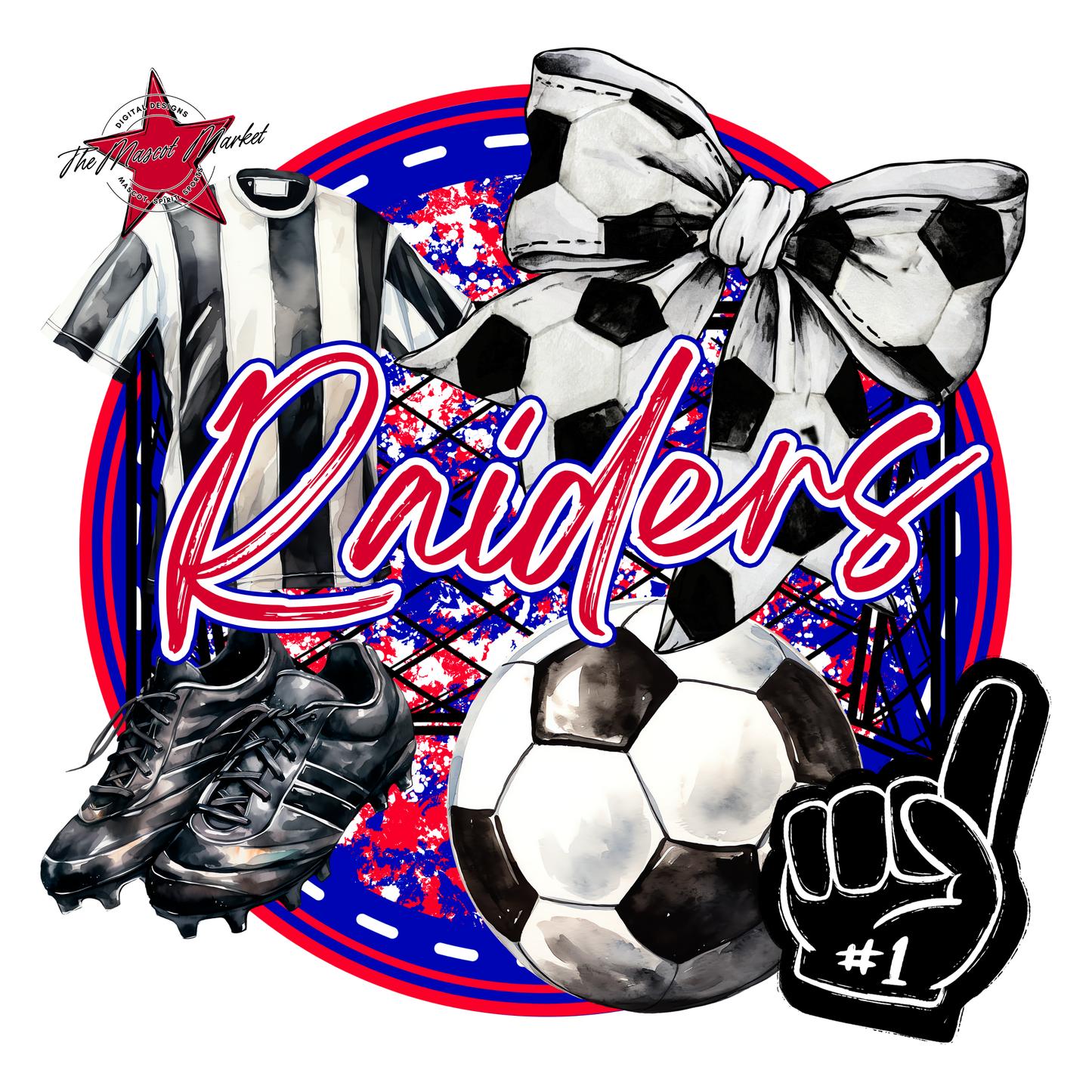 Raiders Circle Soccer Design-Red-Blue