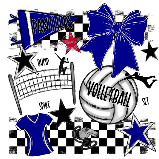 Panthers Checkers Volleyball Spirit Design-Blue