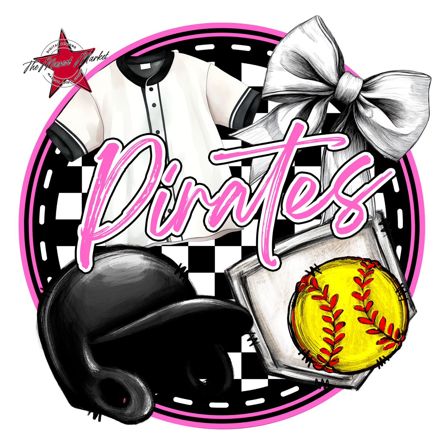 Pirates Circle Softball Design-Baby Pink