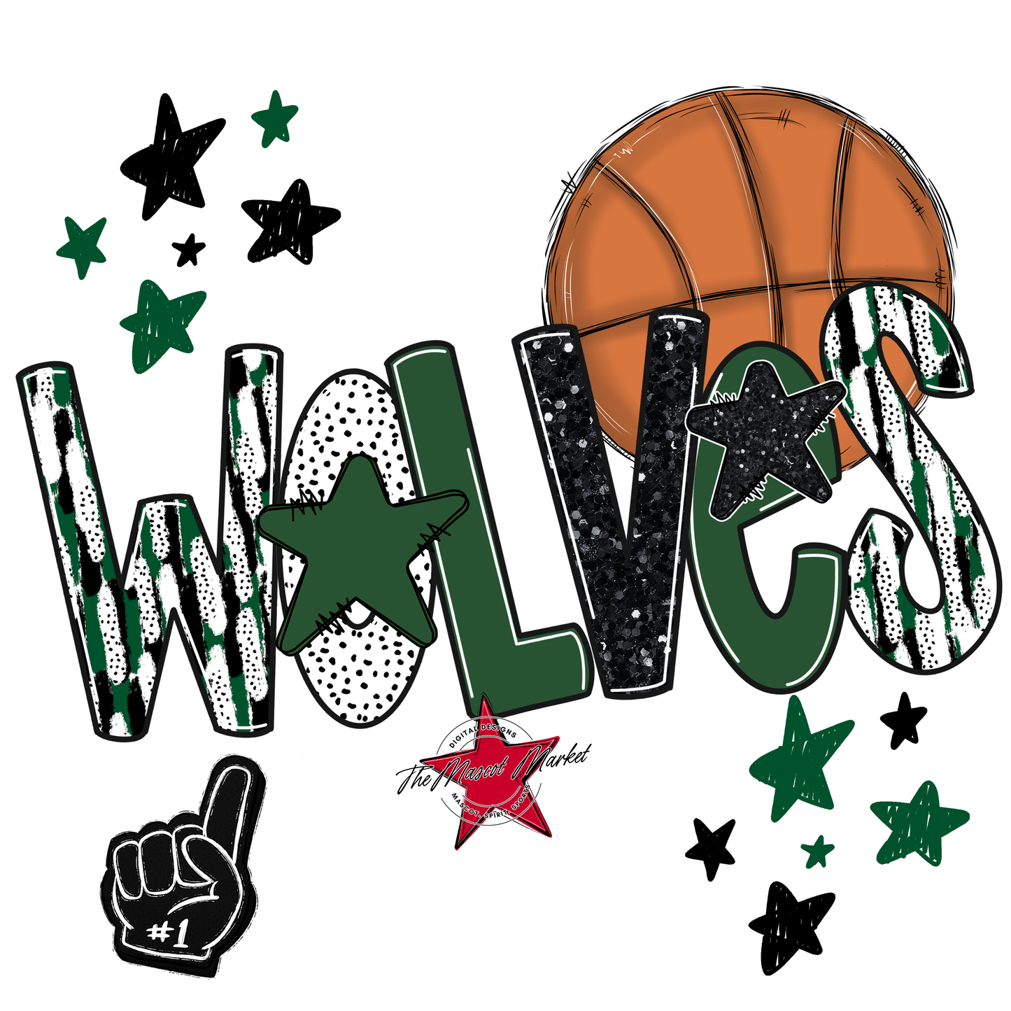 Wolves Basketball Scrape-Green