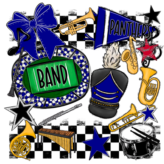 Panthers Checkers Band Spirit Design-Blue