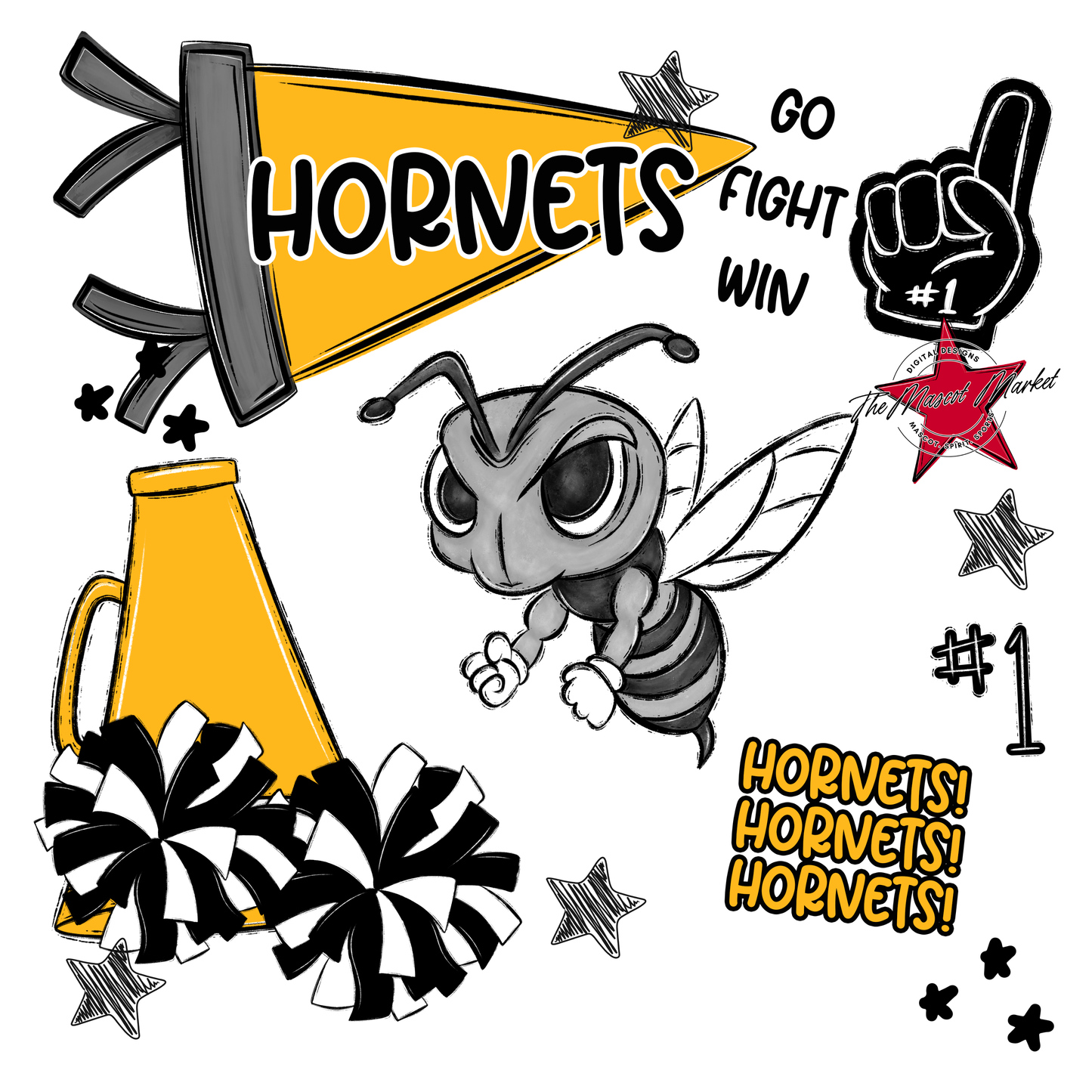 Hornets Mixed Mascot Spirit Design-Yellow
