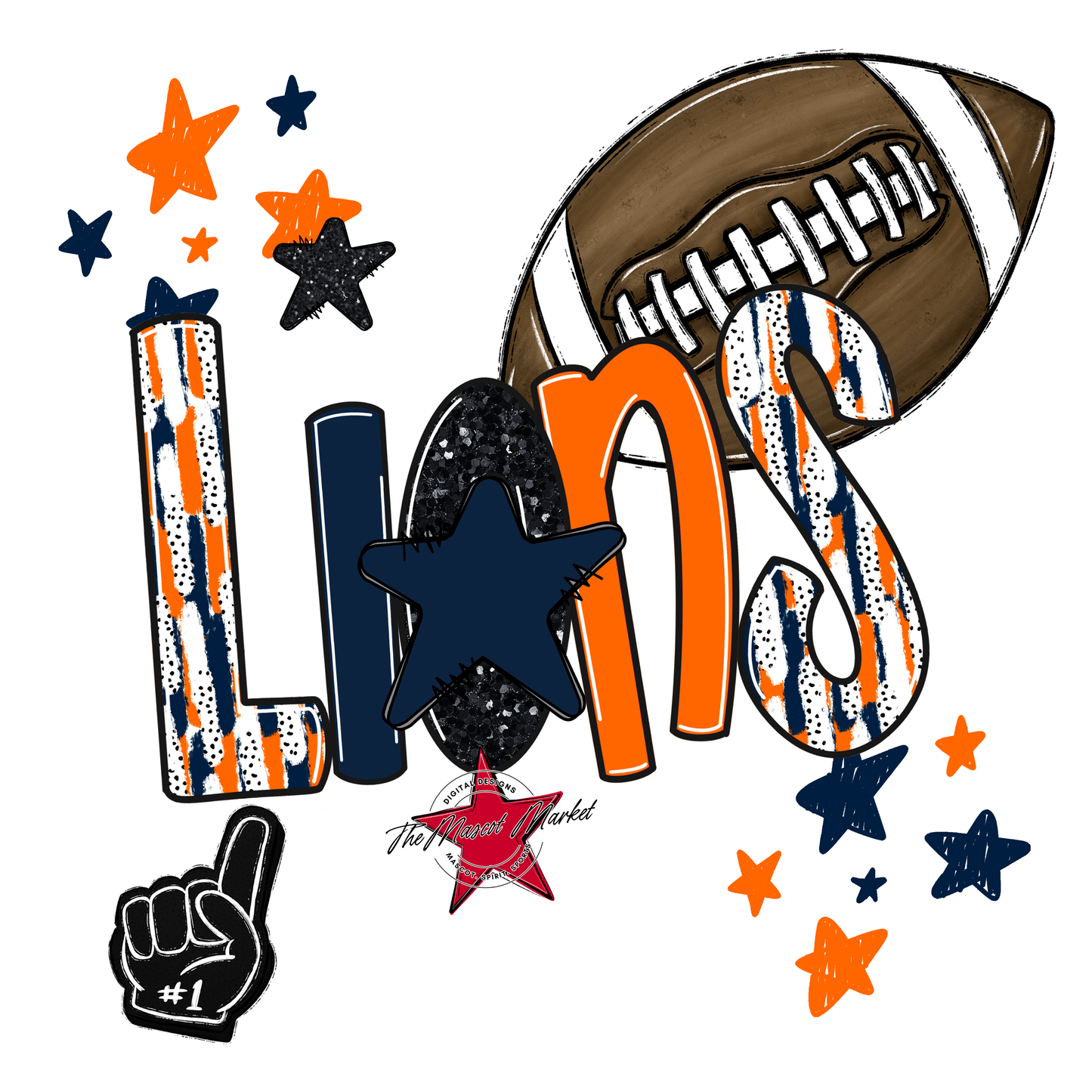 Lions Football Scrape-Navy-Orange