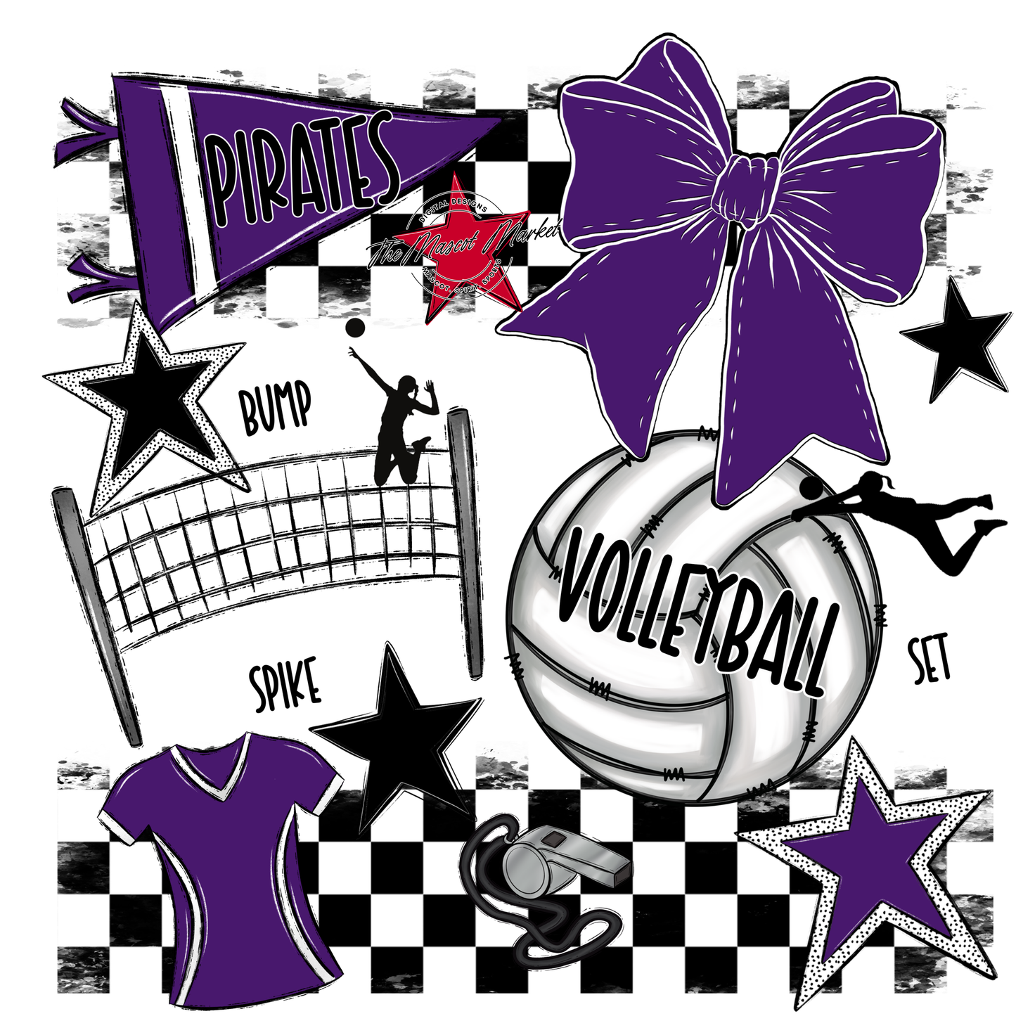 Pirates Checkers Volleyball Spirit Design-Purple