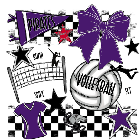Pirates Checkers Volleyball Spirit Design-Purple
