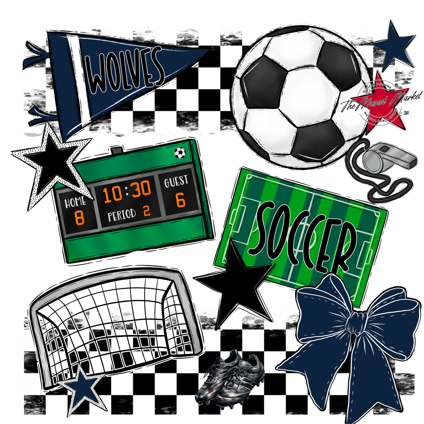 Wolves Checkers Soccer Spirit Design-Navy