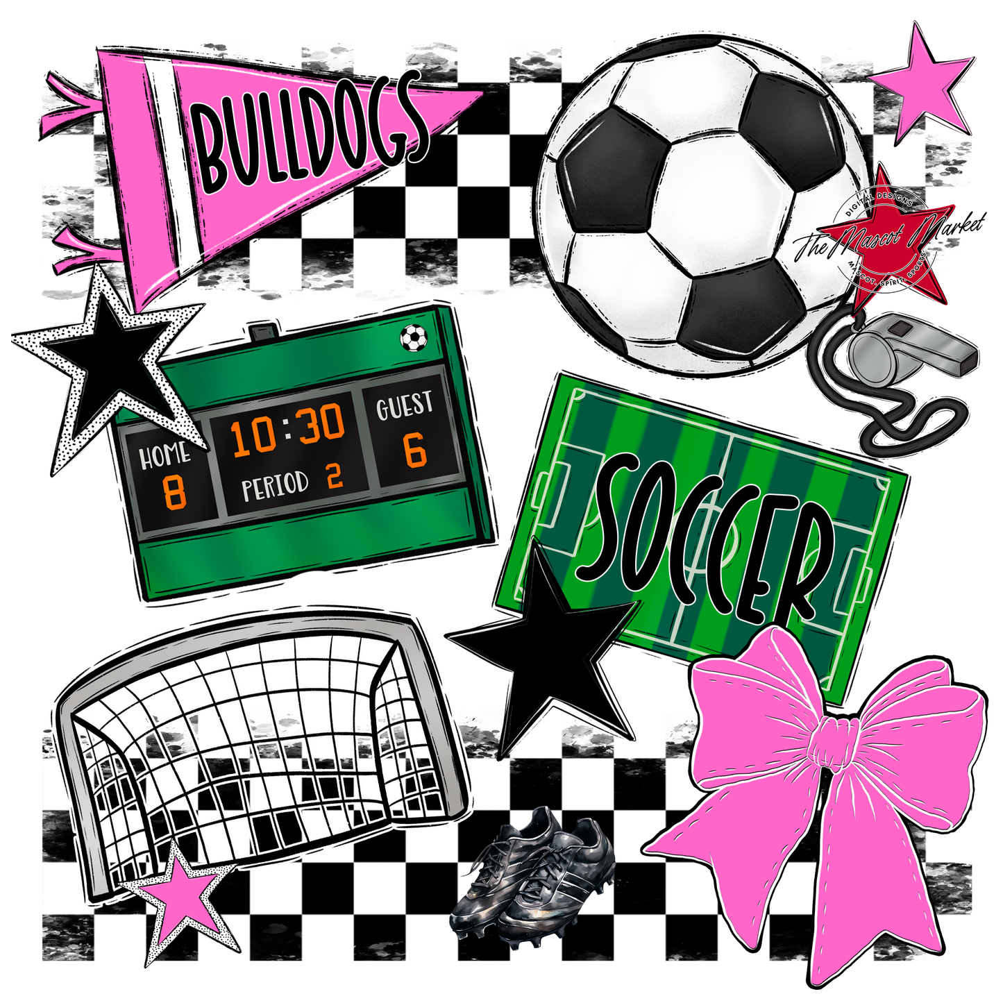 Bulldogs Checkers Soccer Spirit Design-Baby Pink