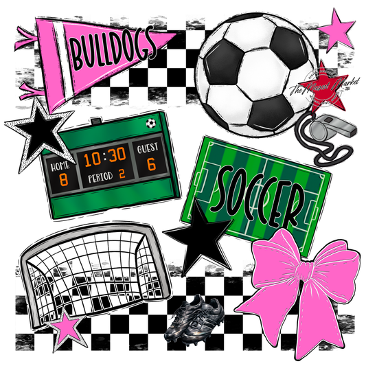 Bulldogs Checkers Soccer Spirit Design-Baby Pink