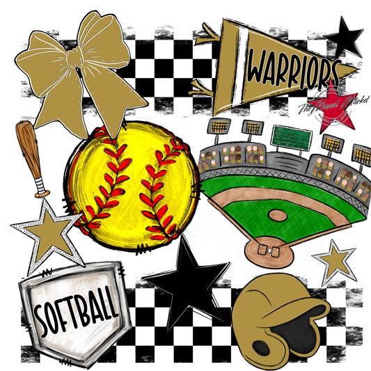 Warriors Checkers Softball Spirit Design-Gold