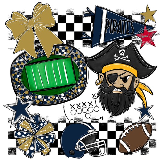 Pirates Checkers Mascot Spirit Design-Navy-Gold