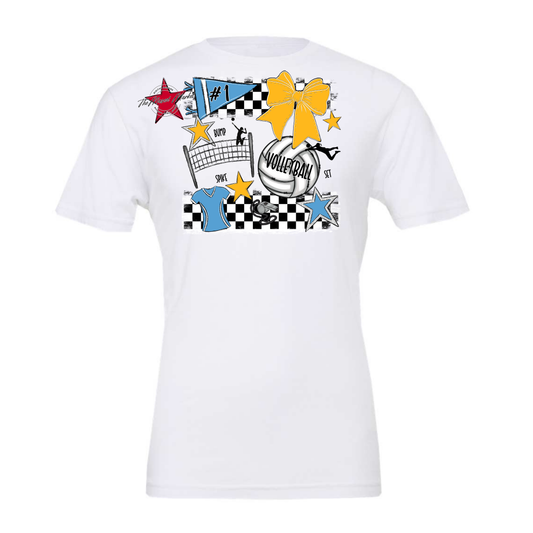Volleyball Checkers Spirit Design-Carolina Blue-Yellow