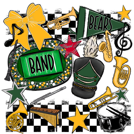 Bears Band Checkers Design-Green-Yellow