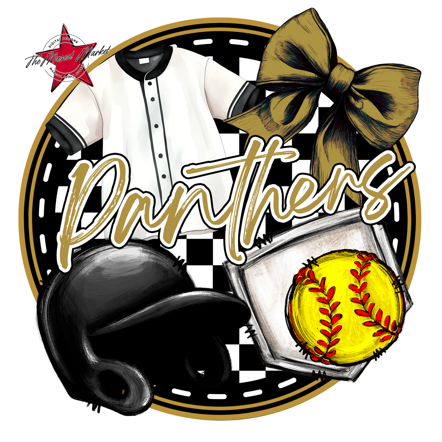 Panthers Circle Softball Design-Gold