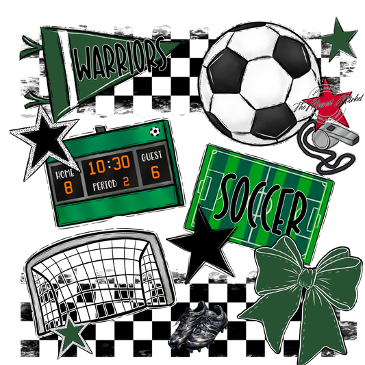 Warriors Checkers Soccer Spirit Design-Green