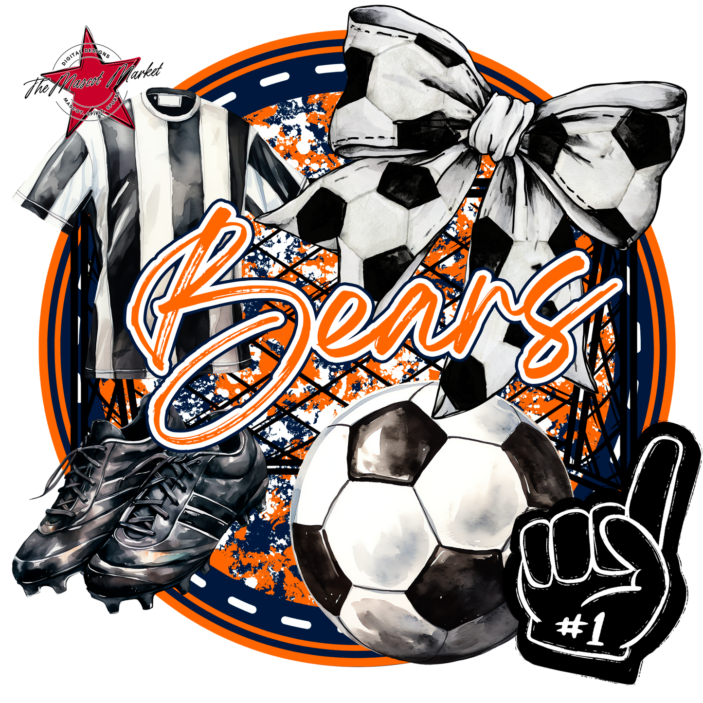 Bears Circle Soccer Design-Navy-Orange