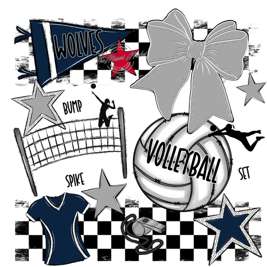 Wolves Checkers Volleyball Spirit Design-Navy-Grey