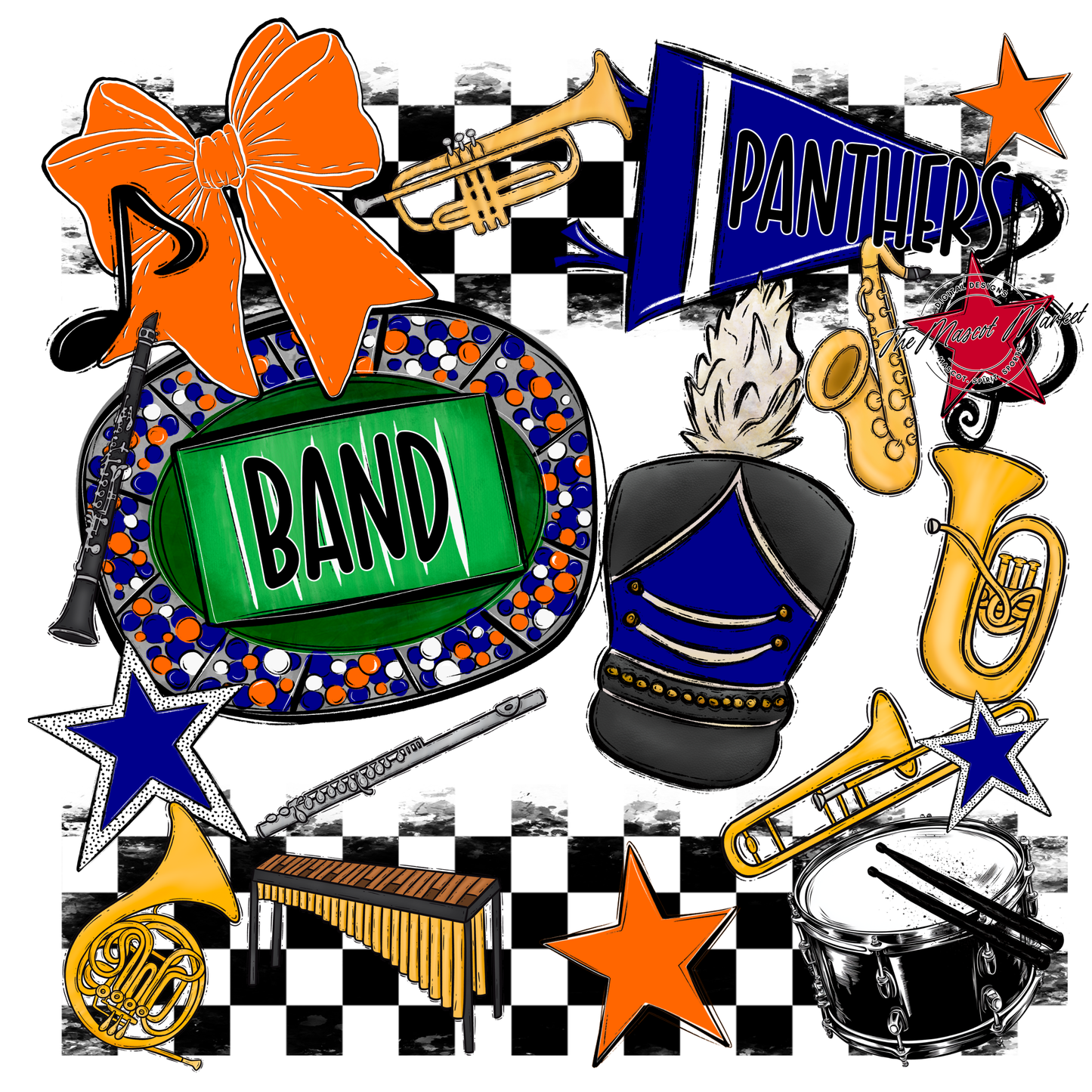 Panthers Checkers Band Spirit Design-Blue-Orange