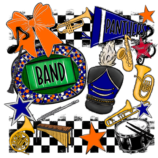 Panthers Checkers Band Spirit Design-Blue-Orange