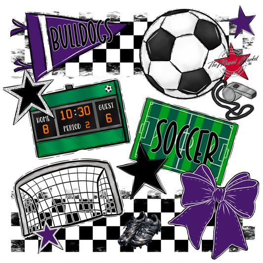 Bulldogs Checkers Soccer Spirit Design-Purple