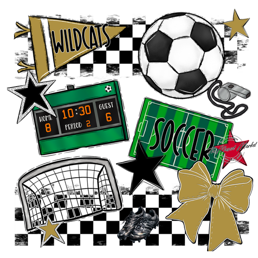 Wildcats Checkers Soccer Spirit Design-Gold