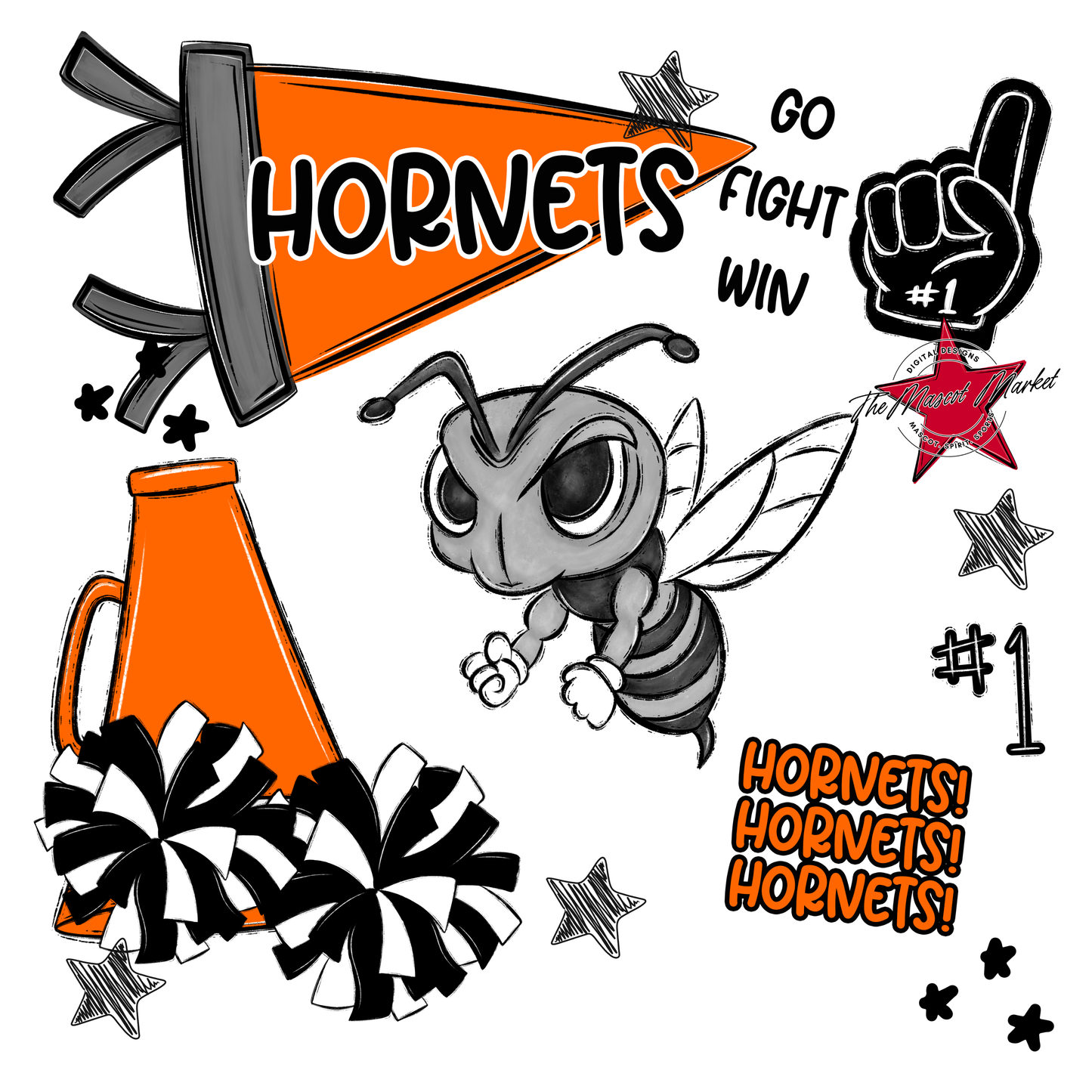 Hornets Mixed Mascot Spirit Design-Orange