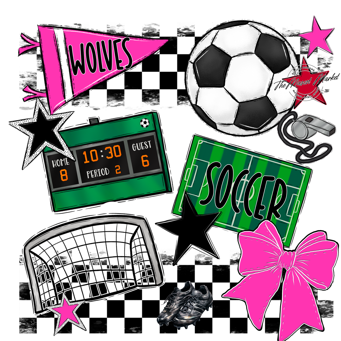 Wolves Checkers Soccer Spirit Design-Pink