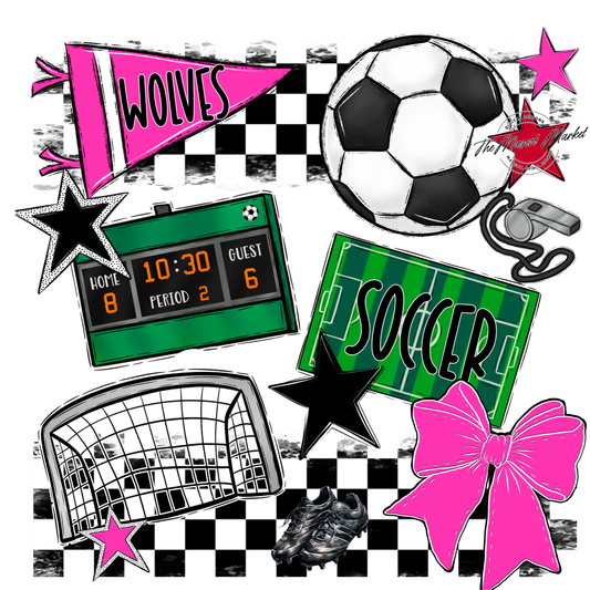 Wolves Checkers Soccer Spirit Design-Pink
