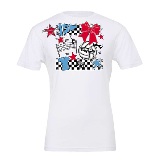 Volleyball Checkers Spirit Design-Carolina Blue-Red