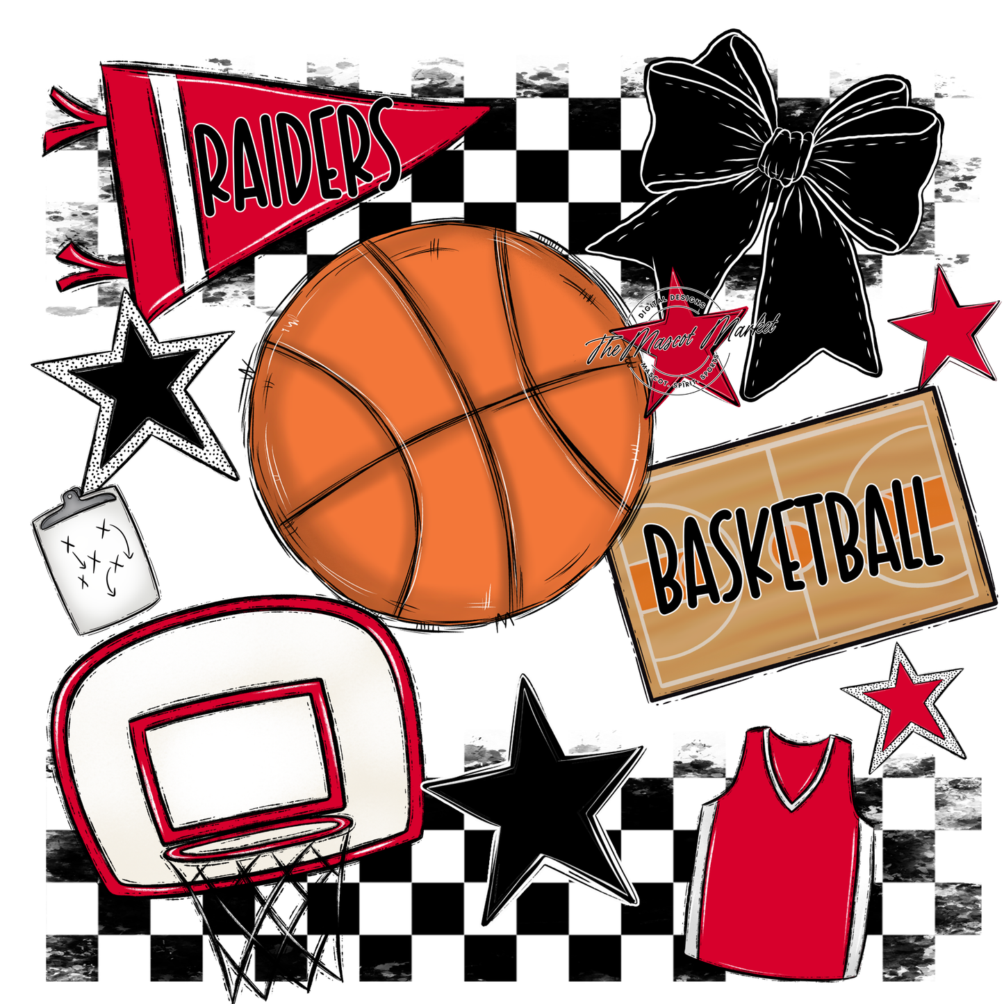 Raiders Basketball Checkers Design-Red