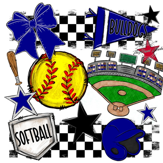 Bulldogs Checkers Softball Spirit Design-Blue
